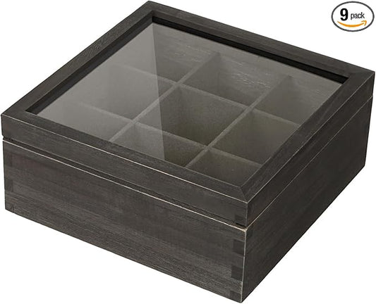 Black Wood Tea Bag Organizer, 9 Compartment Multi-Functional Tea Box and Storage Organizer,Tea Storage Chest with Acrylic Lid