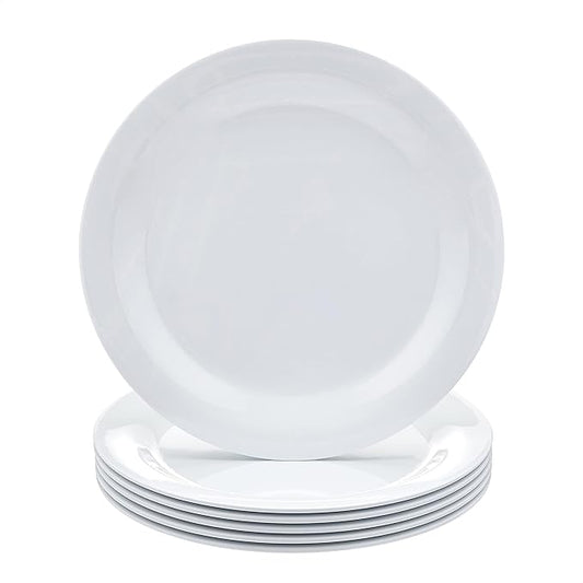 Amazon Basics Melamine (Plastic) Plate, 6 Piece Set, 10.5 in, White (Previously AmazonCommercial brand)