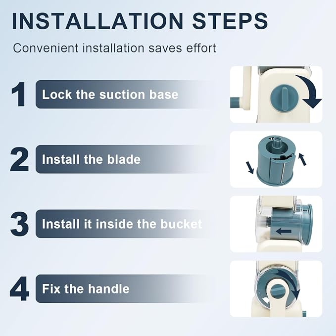 3 in 1 Cheese Grater, Rotary Cheese Grater with Handle for kitchen, Vegetable Slicer with 3 Replaceable Stainless Steel Blades,Peeler and Rubber Gloves (Blue)