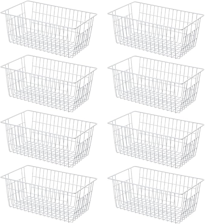 SANNO 14" Wire Freezer Baskets, Farmhouse Metal Wire Storage Basket Freezer Storage Organizer for Kitchen Pantry, Set of 8