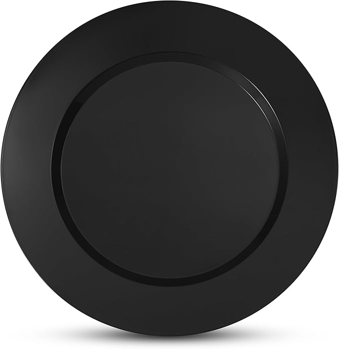 Munfix 100 Black Plastic Plates Set, 50 Pcs 10 Inch Plastic Dinner Plates and 50 Pcs 7 Inch Plastic Dessert Plates, Elegant Fancy Heavy Duty Disposable Plates for Party, Wedding, Black