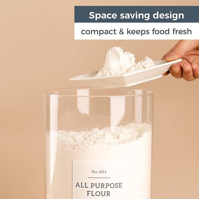 1 Gallon Large Glass Food Storage Containers With Airtight Bamboo Lid - Kitchen Glass Storage Jars Canister With 42 Pantry Labels - Thicken Big Clear Rice Containers For Your Pantry