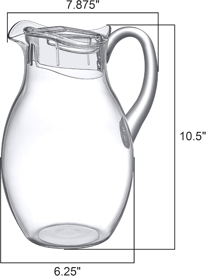 Amazing Abby - Bubbly Grand - Plastic Pitcher (96 oz, 3 Quart), Clear Water Pitcher with Lid, Fridge Jug, BPA-Free, Shatter-Proof, Great for Iced Tea, Sangria, Lemonade, Juice, Milk, and More