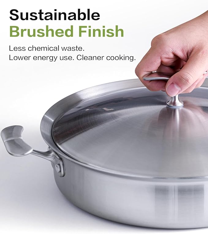 Saute Pan with Lid–12 Inch Deep Frying Pan 5.5qt for Stir-Fry & Searing,5-Ply Stainless Steel Saute Pan Nonstick Non Toxic, PTFE & PFOA Free Non Stick Skillet,Induction, Oven & Dishwasher Safe