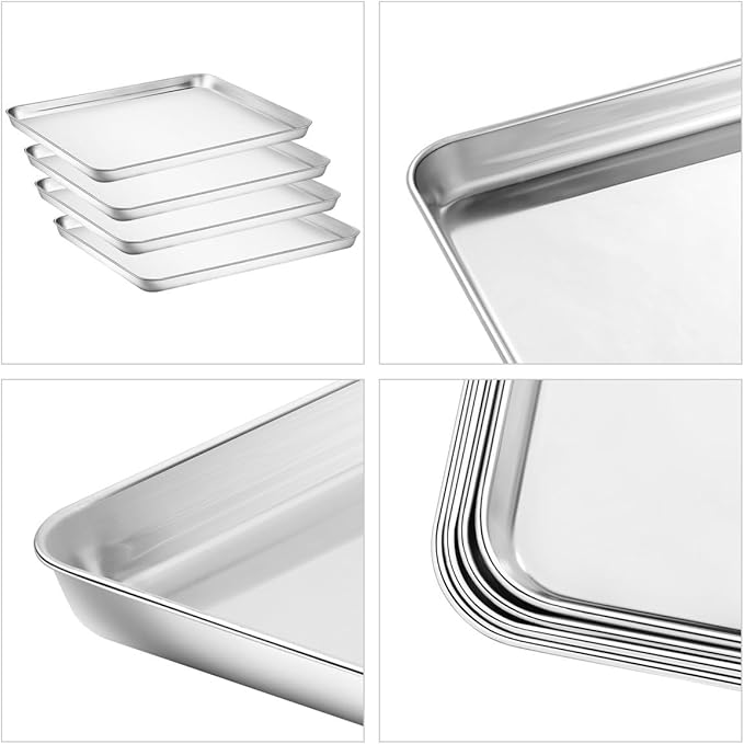 Baking Sheet Set of 4, Yododo Cookie Sheets Metal Stainless Steel Tray Baking Pans, Rectangle Size 16 x 12 x 1 inch, Mirror Polishing & Dishwasher Safe, Non Toxic & Healthy, Rust Free & Easy Clean