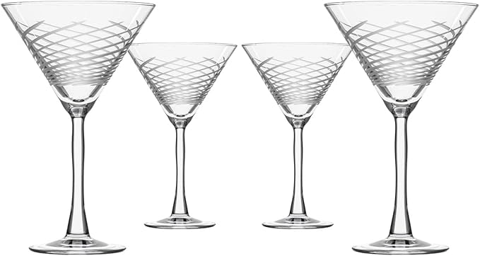 Rolf Glass Cyclone 10 Ounce Martini Glasses | Set of 4 Stemmed Cocktail Glasses | Proudly Made in the USA | Large Engraved Martini Glasses | Lead-Free Glass