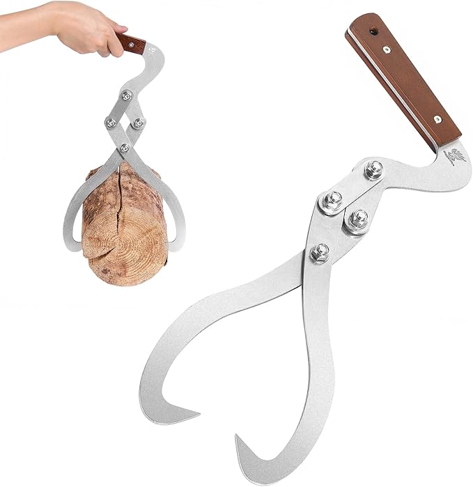 12 Inches (300MM) Log Tongs Firewood Tong with Handle Non-Slip, Claw Log Lifting Tool for Lifting, Handling, Dragging and Carrying Logs,Wood Handle 2 Claw Skidding Tongs
