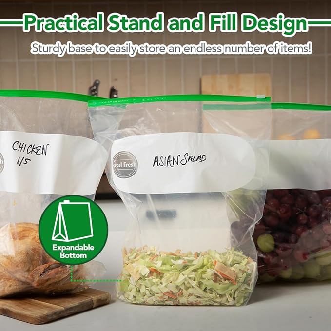 2 Gallon Slider Storage Bags 240 Pack — Jumbo Reusable Freezer Bags with Expandable Bottom, BPA Free, Microwave Safe, Clear Heavy Duty Bags