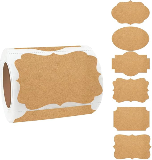 Dark Kraft Labels Stickers, 250 PCS 3" x 2" Fancy Shape Stickers Labels for Storage Box or Food Jars Holiday Present Stickers Christmas Gift Tags