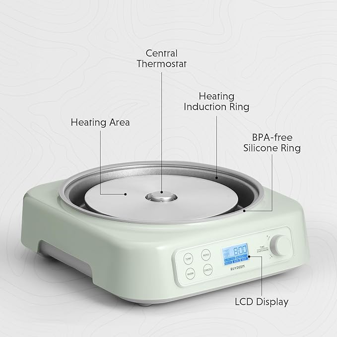 BUYDEEM LP55 5-in-1 Slow Cooker, Compatible with Various Cookwares, Multi-Cooker with Two Temperature Settings, Auto Keep Warm for 2H, Cozy Greenish, Pot Not Included