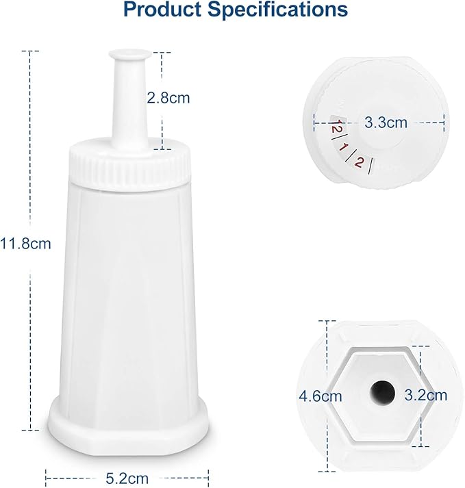 Filter - Replacement Water Filter Compatible with Breville Sage Claro Swiss For Oracle, Barista & Bambino - Compare to Part #BES008WHT0NUC1. Pack of 4（First use without adding coffee powder）