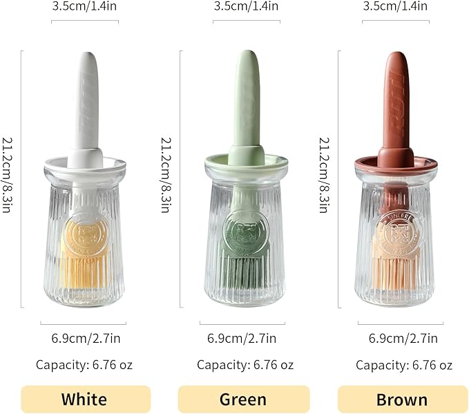 Oil Dispenser with Brush - Glass Olive Oil Dispenser for Kitchen, 3 IN 1 Oil Dispenser Bottle with Silicone Basting Brush for Cooking Vinegar Sauce BBQ Grill Frying (Brown)