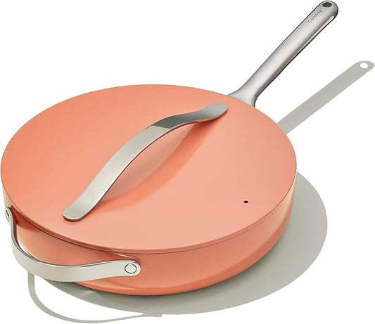 Caraway Nonstick Ceramic Sauté Pan with Lid (4.5 qt, 11.8") - Non Toxic, PTFE & PFOA Free - Oven Safe & Compatible with All Stovetops (Gas, Electric & Induction) - Perracotta