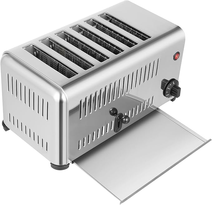 6 Slice Toaster with Wide Slots Commercial Toasters for Restaurant Bread Baking Machine 1680W Stainless Steel Toaster Countertop for Toast, Sandwiches, Meatloaf