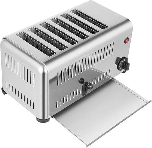 6 Slice Toaster with Wide Slots Commercial Toasters for Restaurant Bread Baking Machine 1680W Stainless Steel Toaster Countertop for Toast, Sandwiches, Meatloaf
