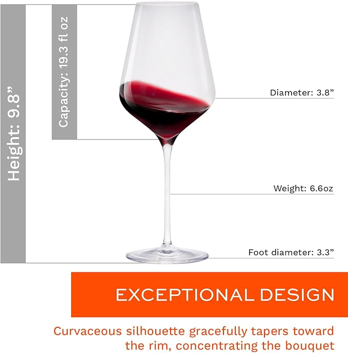 Stölzle Lausitz Red Wine Glasses 4 Set (QUATROPHIL). Dishwasher Safe Red Wine Glasses (20 fl oz). Durable Crystal Glasses - Genuine Stölzle Wine Glass