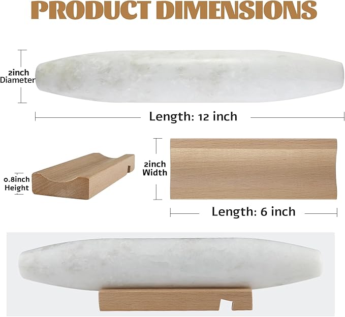 Koville African Natural Marble French Rolling Pin, 12inch Non-Stick Rolling Pin for Baking, Dough Roller for Pasta, Dumpling, Fondant, Pie, Bread, Pizza, Kitchen Baking Tools(Namib Fantasy)