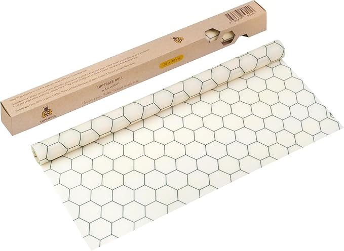 SUPERBEE Beeswax Wrap Roll XL, Reusable Beeswax Wrap for Food, Wrap Roll, Reusable Bees Wrap Paper for Wrapping Vegetables & Cheese, Bowl Covers and Sandwich Wrapping Paper, Hexagonia - 35x13"