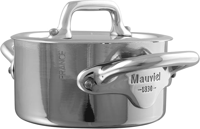 Mauviel M'Minis 1 mm Stainless Steel Mini Stewpan With Lid, And Cast Stainless Steel Handle, 3.54-in, Made in France