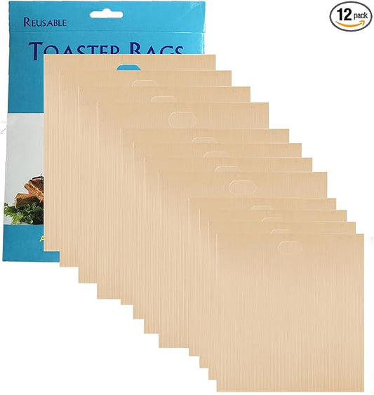 12 Pack Toaster Bags Nonstick Reusable Easy to Clean for Grilled Cheese Sandwiches Toast Bread Snacks (12)