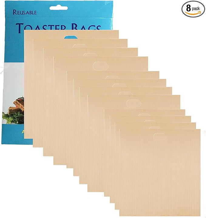 8 Pack Toaster Bags Nonstick Reusable Easy to Clean for Grilled Cheese Sandwiches Toast Bread Snacks (8)