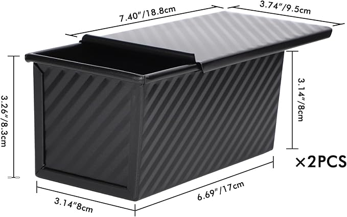 Beasea Pullman Loaf Pan with Lid, 2 Pack 0.5 lb Small Non-Stick Bread Loaf Pans Carbon Steel Mini Bread Toast Box for Homemade Bread Toast Oven Baking - Black