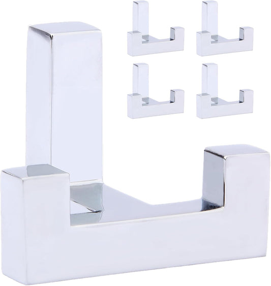 5 Pack Heavy Duty Coat Hook Wall Mount with Screw Retro Double Coat Hook Utility Hook for Coats, Scarves, Bags, Towels, Keys, Hats, Mugs (Chrome)