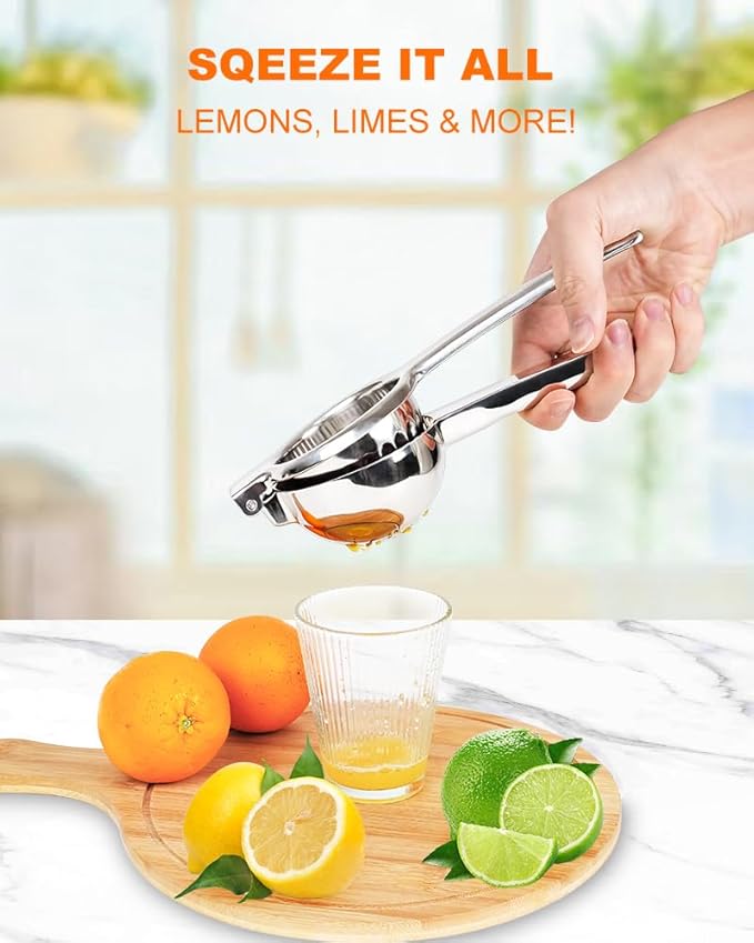 Brigii Lemon Squeezer Juicer for Lime and Lemon, Heavy-Duty 304 Stainless Steel, High Juice Yield Manual Juicer, Ergonomic Handle, Dishwasher Safe