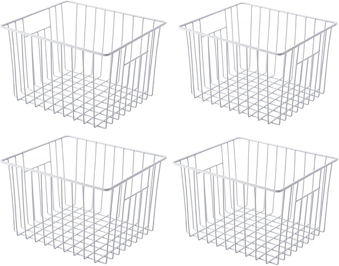 SANNO Freezer Baskets Freezer Wire Storage Basket, Organizer Food Storage Bin with Handles for Cabinets, Pantry, Closets, Bedrooms 11.8" x 11.8" x7"