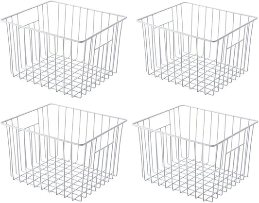 SANNO Freezer Baskets Freezer Wire Storage Basket, Organizer Food Storage Bin with Handles for Cabinets, Pantry, Closets, Bedrooms 11.8" x 11.8" x7"