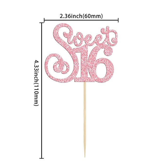 Gyufise 24 Pack Happy Sweet 16 Cupcake Toppers Glitter Sixteen 16th Birthday Cupcake Picks Cheers to 16 Years Old Cupcake Decorations for 16th Birthday Anniversary Party Cake Decorations Supplies Pink