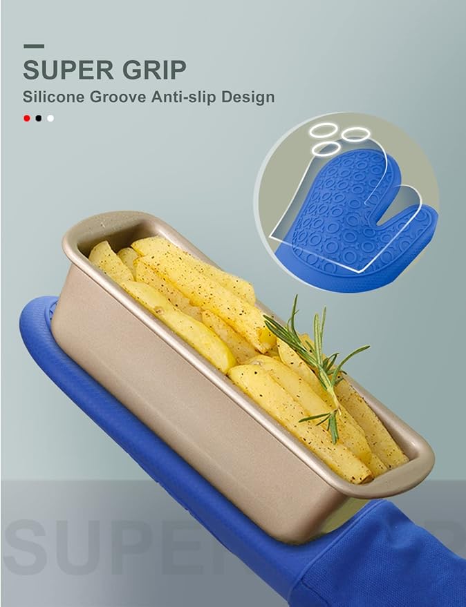 sungwoo Silicone Oven Mitts, Heat Resistant Oven Gloves with Quilted Liner Non-Slip Textured Grip Perfect for BBQ, Baking, Cooking and Grilling - 1 Pair 13.8 Inch Royal Blue