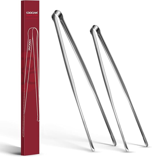 Precision Serrated Non-Slip Tips Cooking Tongs 2 Set (9" & 12"), One-Piece Easy to Control Stainless Steel Kitchen Tweezer Tongs, Multi-Purpose Food Tweezers for Baking, Food Plating, BBQ