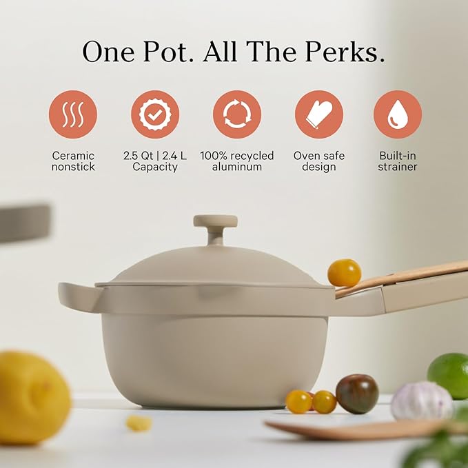 Our Place Perfect Pot - Mini 2.5 Qt Nonstick Ceramic Sauce Pan with Lid | Versatile Cookware for Stovetop and Oven | Steam, Bake, Braise, Roast | PTFE and PFOA-Free | Toxin-Free, Easy to Clean | Steam