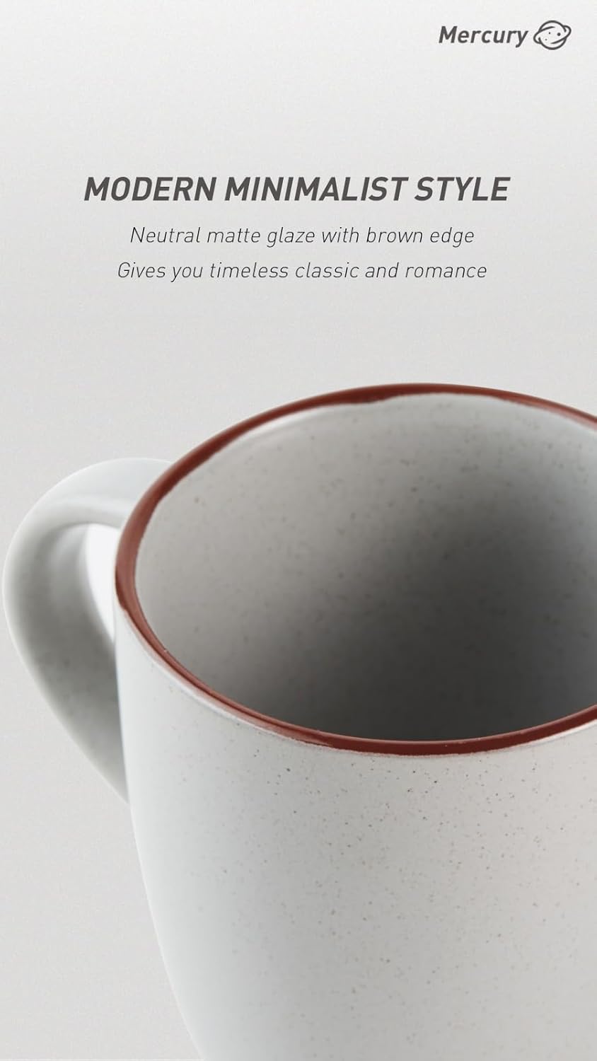 famiware Mercury Coffee Mugs 13 oz, Coffee Mugs Set of 4 with Handle, Cups for Latte, Hot Tea, Cappuccino, Mocha, Cocoa, Light Grey