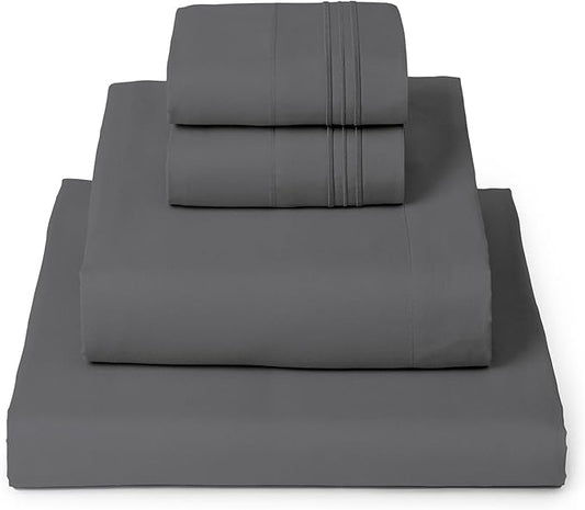 Mellanni California King Sheets Set - 4 PC Iconic Collection Bedding - Hotel Luxury, Extra Soft, Cooling Bed Sheets - Wrinkle, Fade, Stain Resistant (Cal King, Gray)