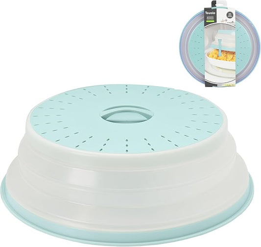 Tovolo Microwave Splatter Cover for Food, Large (Blue Haze) - Collapsible & Vented Silicone Splatter Guard Lid - Microwave Plate & Dish Cover with Handle - BPA-Free Kitchen Gadget for Meal Prep