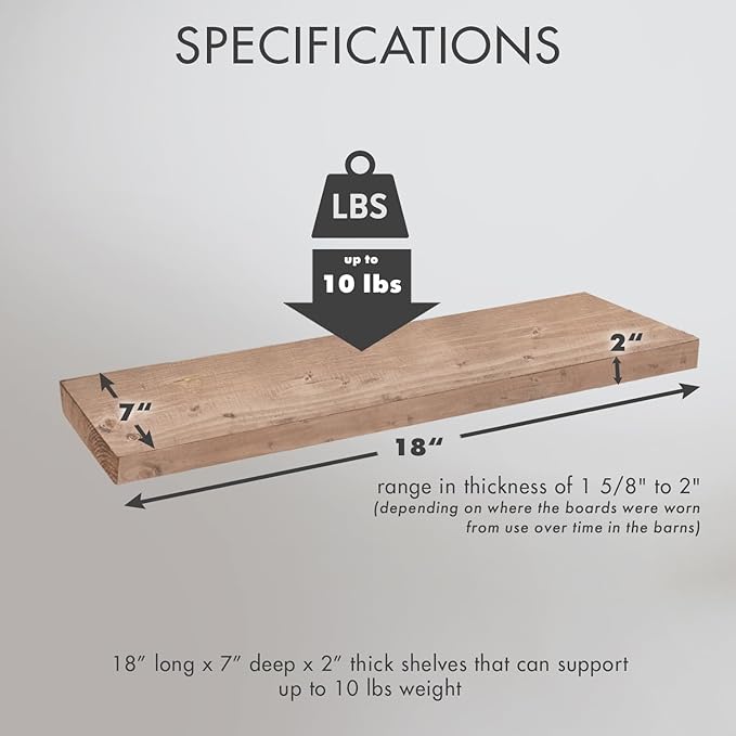 Urban Legacy Reclaimed Barnwood Planks | Floating Shelves for Wall w/Flush Mount Shelf Bracket Set Included | Set of 2 (Natural, 18" x 7" x 2")