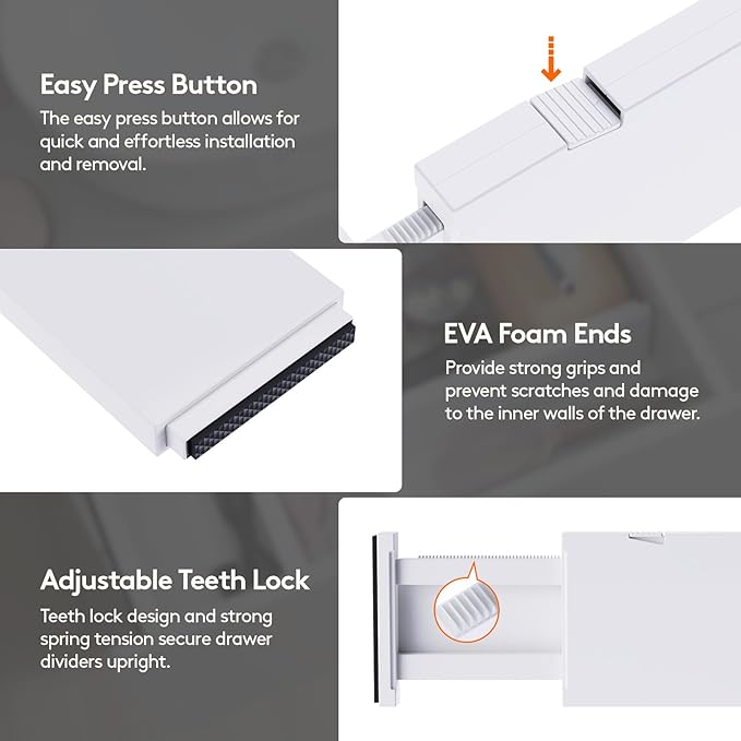 Lifewit 10 Pack Drawer Dividers 4" High,11-17" Adjustable Dresser Drawer Organizers for Clothes, Expandable Dresser Separators in Bedroom/Bathroom/Kitchen/Vanity/Office Organization and Storage, White