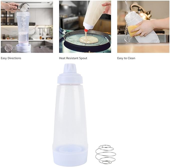 Pssopp Batter Dispenser and Mixer, Shaker Bottle Batter Mixer Pancake Batter Dispenser Mixer Pancake Bottle for Cupcakes Crepes Pancake Mix Muffins