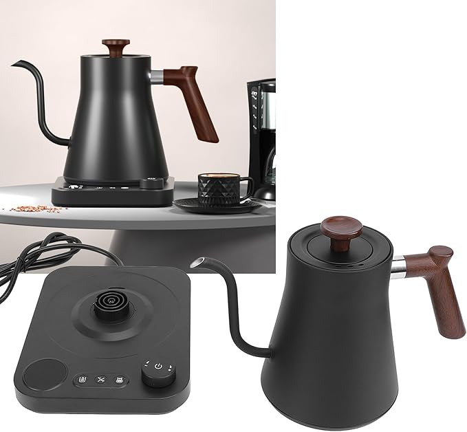 Electric Gooseneck Tea Kettle with Temperature Control, 1200W Electric Coffee Kettle Auto Shut Off Fast Heating, Stainless Steel Smart Water Heater with Timer for Brew Tea, Boil Hot Water (Black)