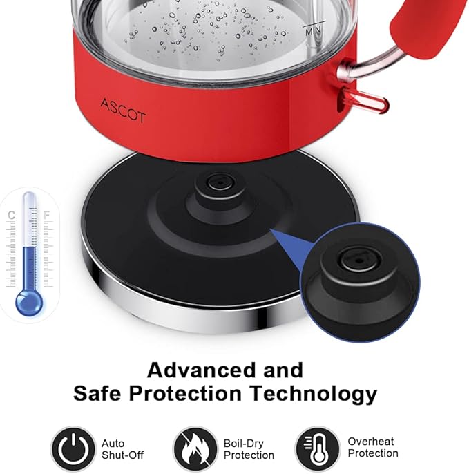 Electric Kettle ASCOT, Tea Kettle Hot Water Kettle Stainless Steel Kettle 1.6L 1500W Retro Tea Heater & Boiling Water, Auto Shut-Off and Boil-Dry Protection