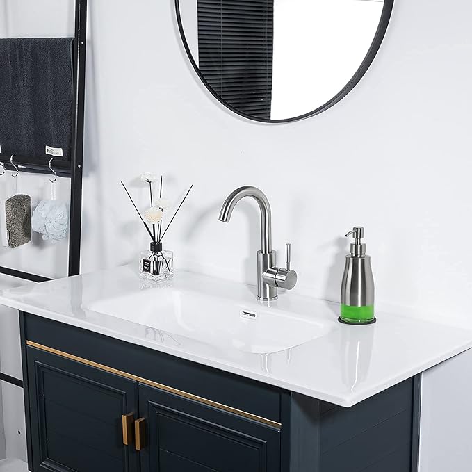 Soap Dispenser with Coaster and Stickers, Brushed Nickel Stainless Steel Case Glass Liner Hand Pump Dispenser, Refillable Liquid Hand Soap Dispenser for Bathroom & Kitchen (11OZ / 320ML)