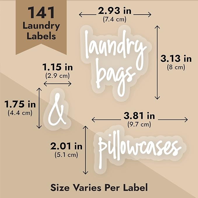 Talented Kitchen 141 Laundry Labels for Jars, Containers - Preprinted White Script Stickers for Linen Closet, Bathroom, Cleaning Supplies Organization, and Laundry Room (Water Resistant)