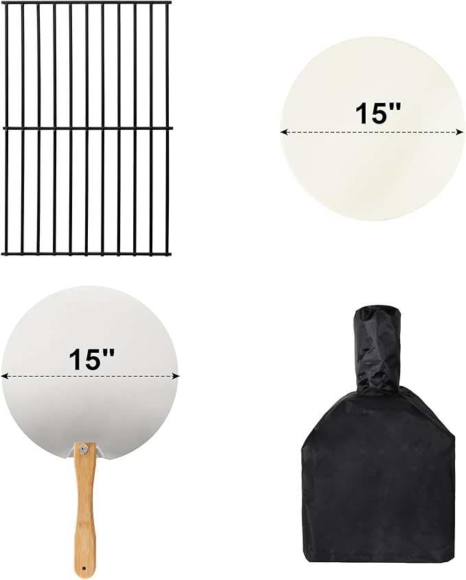 15’’ Outdoor Pizza Oven Wood Fired Pizza Oven Portable Patio Ovens Included Pizza Stone, Pizza Peel, Fold-up Legs, Cover Cooking Rack for Camping Backyard BBQ