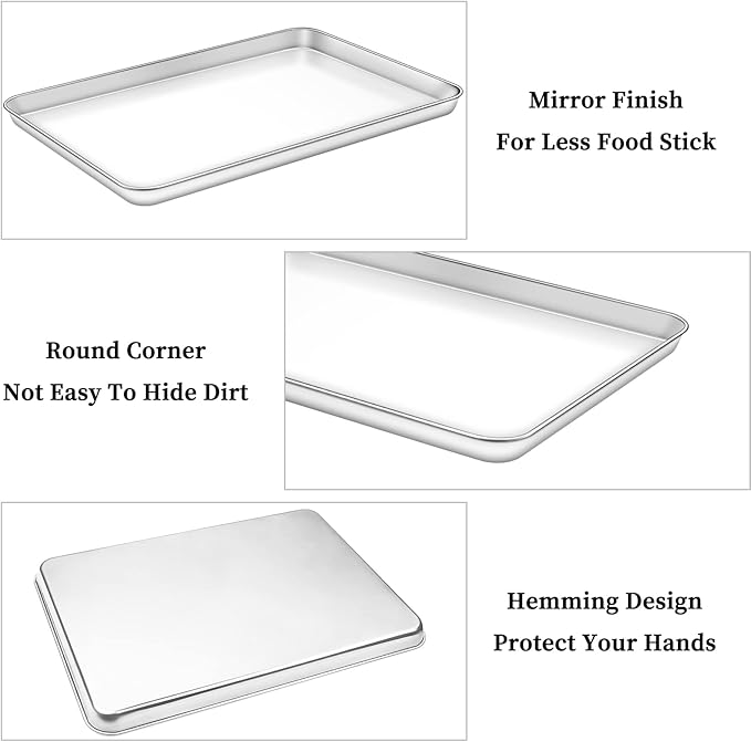 Deedro Baking Sheet with Rack Set [2 Sheets + 2 Racks], Stainless Steel Cookie Half Sheets Baking Pan Oven Tray with Cooling Rack, 17.32 x 12.28 x 1 Inch, Heavy Duty, Non-toxic, Easy Clean