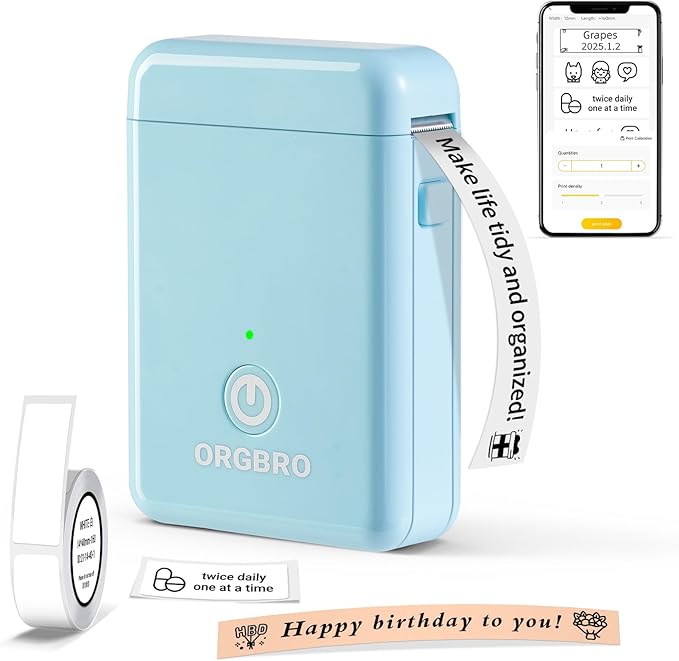 ORGBRO Label Maker Machine with Tape, X1 Portable Bluetooth Mini Label Printer, Support Pre-Cut & Continuous Label, Wireless Small Label Makers with Versatile App for School Home Office Organization