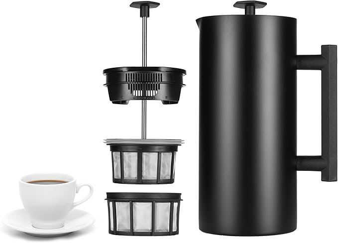 ESPRO P6 32 Ounces French Press Coffee Maker, Double Walled Stainless Steel Insulated, Matte Black
