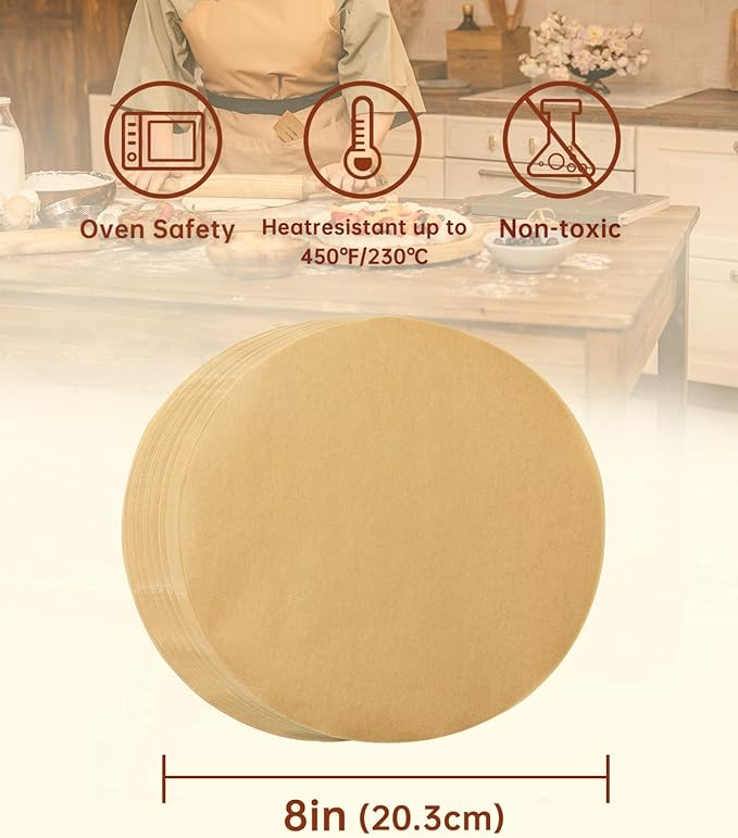 Katbite 200Pcs 8 Inch Parchment Paper Rounds, Unbleached & Non-stick, Precut Parchment Circles for Spring Pan, Storage/Freezing Hamburger Patties