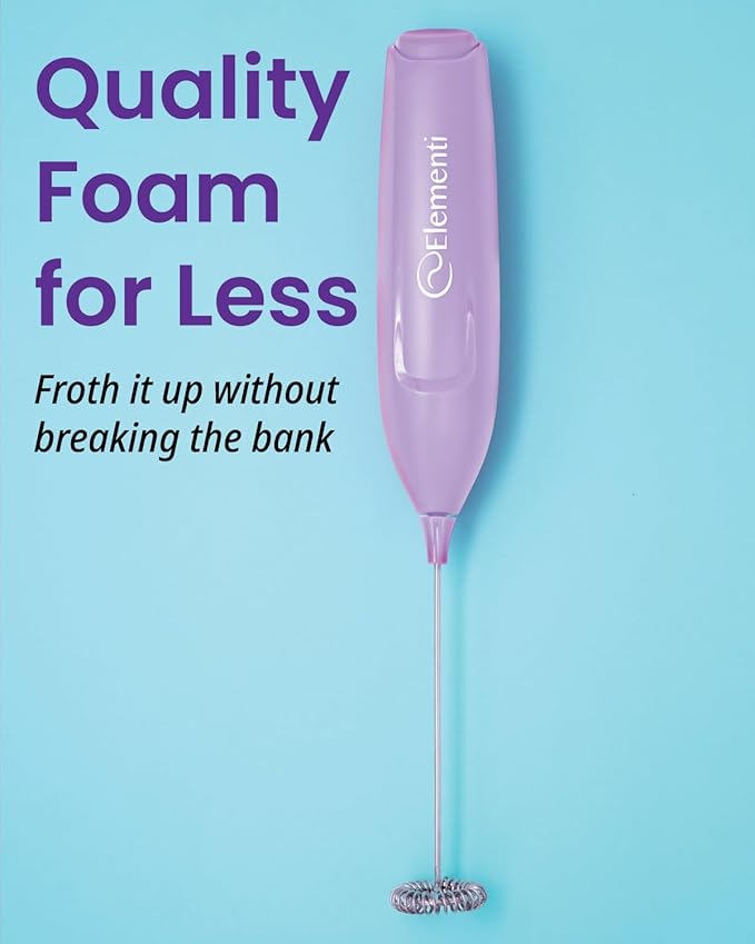 Elementi Powerful Frother Wand – Lightweight Milk Frother & Drink Mixer Handheld, Matcha Whisk for Dreamy Lattes, Powerful Coffee Mixer Wand & Blender Stirrer for Creamy Cappuccinos at Home (Lavender)